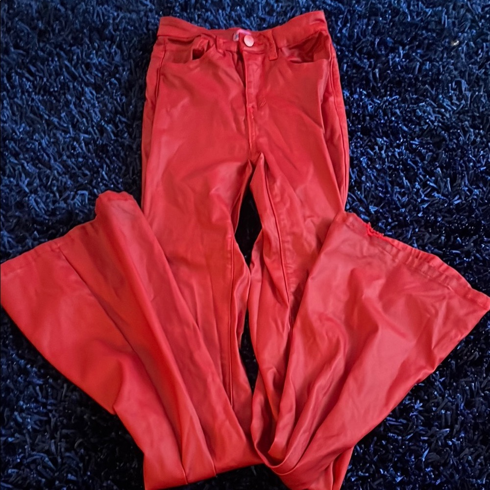 Edikted Red Flare Leather Pants
